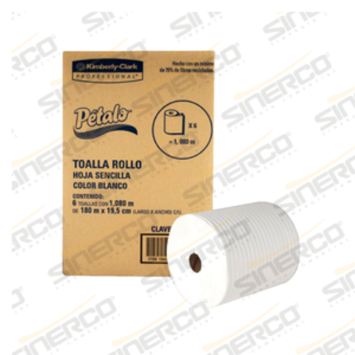 Imagen de TOALLA MANOS ROLLO PETALO 180 MTS BLANCA X 6