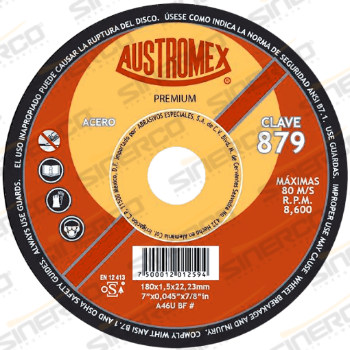 Imagen de 879 DISCO CORTE METAL 7"X0.045"X7/8" PREMIUM